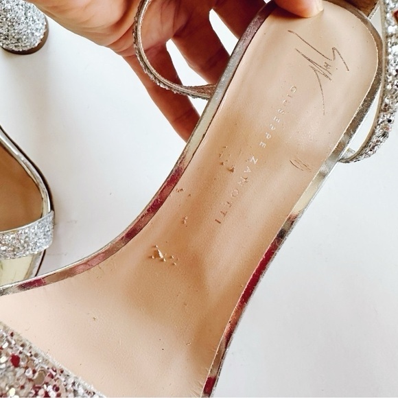 Giuseppe Zanotti Tara Block-Heel Glitter Sandals in Silver - Picture 9 of 15